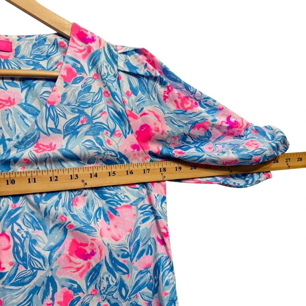 Lilly Pulitzer Ivee Top XS Bondi Blue Pink My Little Peony New‎ Floral V-Neck